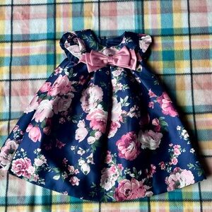 Bonnie Jean Navy Floral Dress with Pink Bow